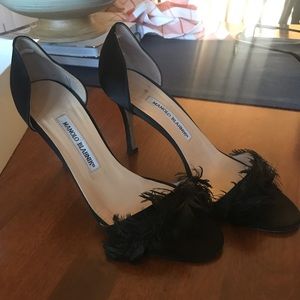 Manolo Blahnik Catalina Satin & Feather D'Orsay
